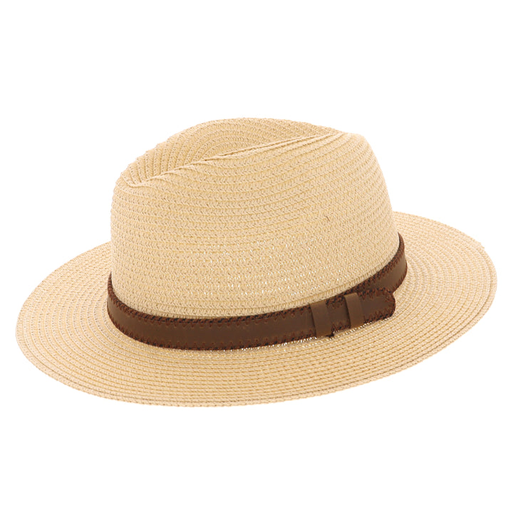 Summer Straw Fedora Hat With Faux Leather Band Natural