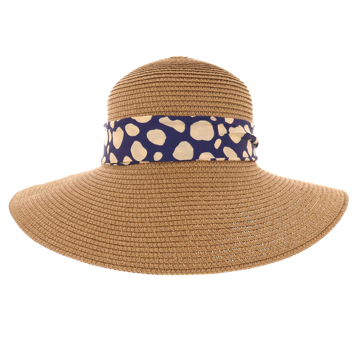 Women's Summer Wide Brim Sun Hat With Scarf in Tan