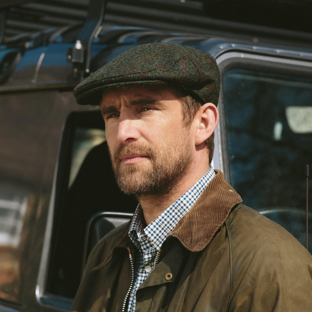Barbour Crief 100% Wool Flat Cap in Green