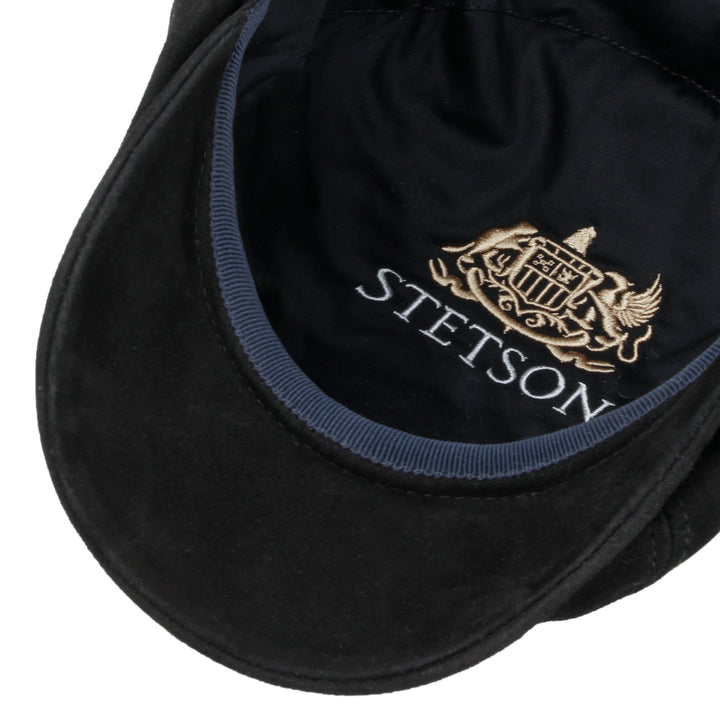 Stetson Hatteras Goat Suede Leather Bakerboy Cap Black