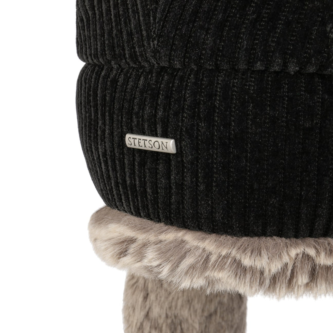Stetson Corduroy Bomber Aviator Hat Black