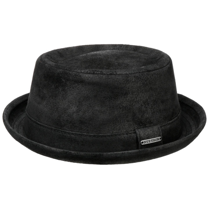 Stetson Pennsylvania Leather Pork Pie Hat In Black