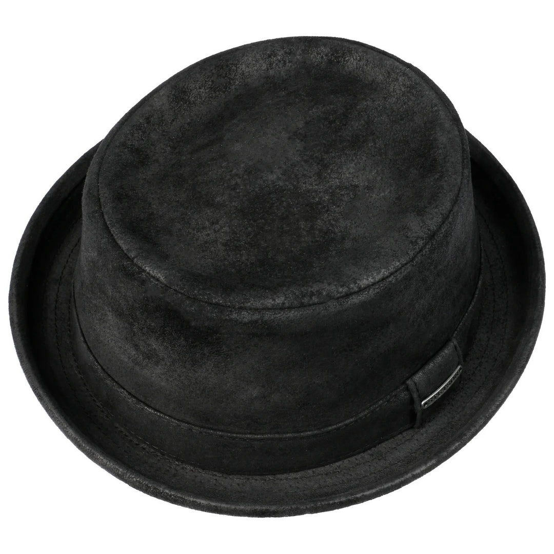 Stetson Pennsylvania Leather Pork Pie Hat In Black