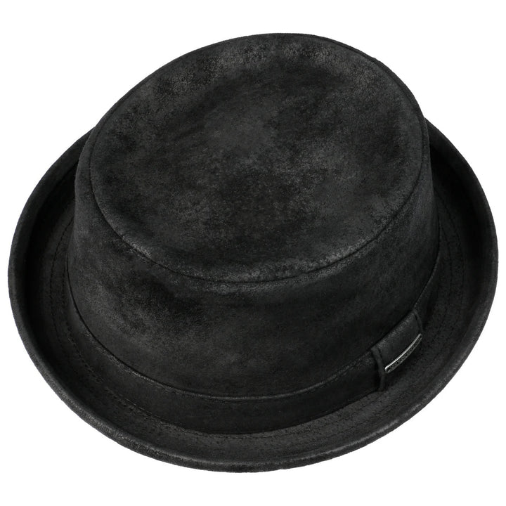 Stetson Pennsylvania Leather Pork Pie Hat In Black