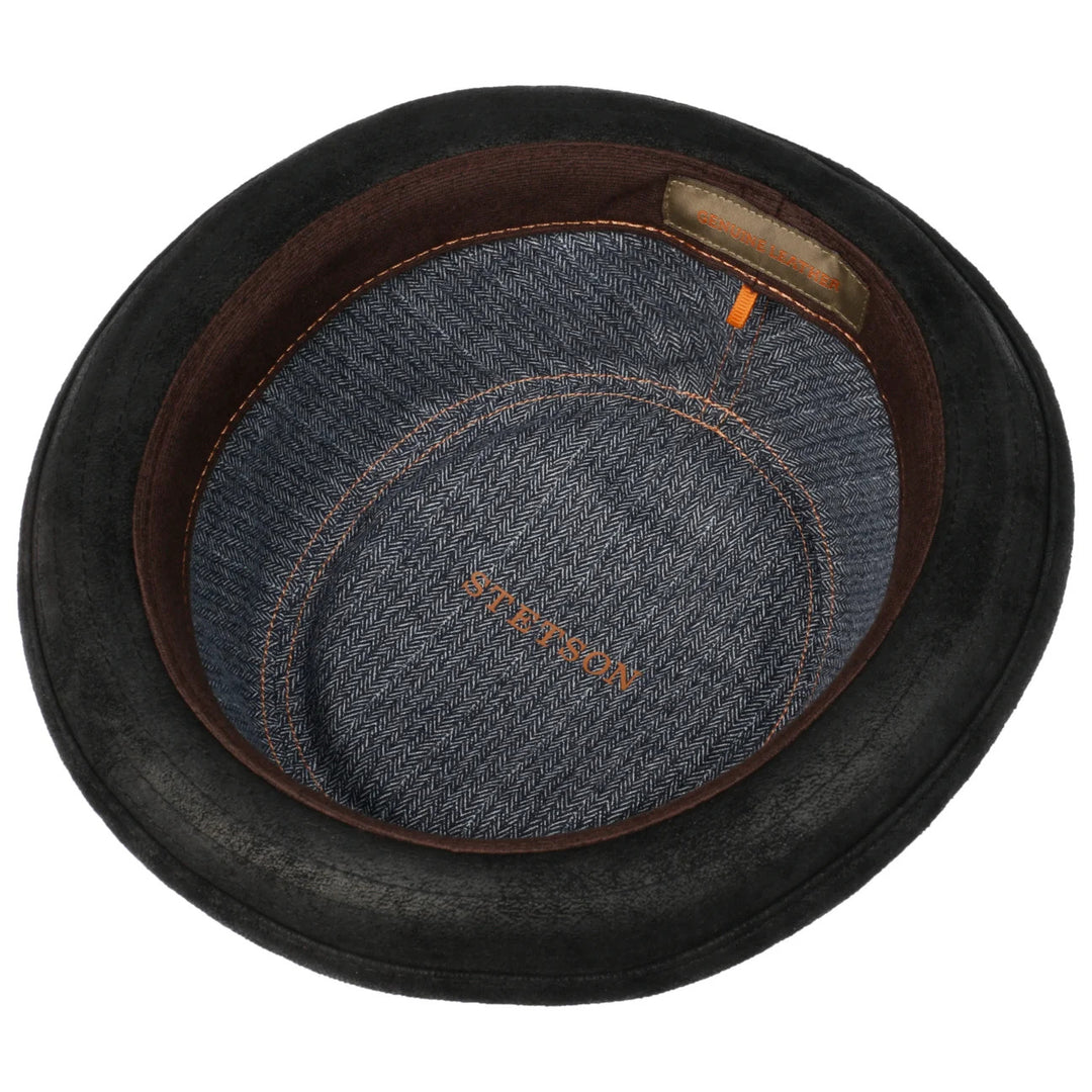 Stetson Pennsylvania Leather Pork Pie Hat In Black