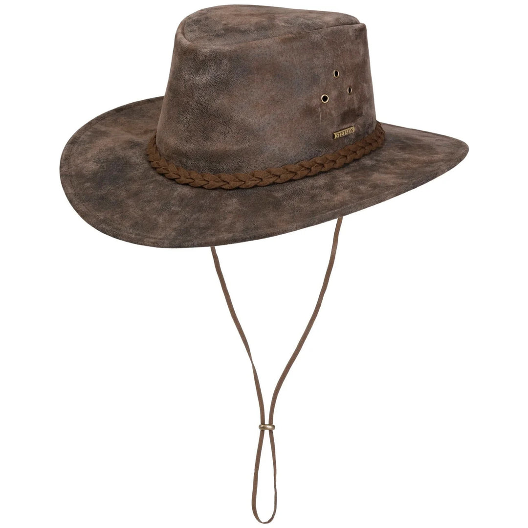 Stetson Pigskin Leather Western Outback Hat With Chin Strap
