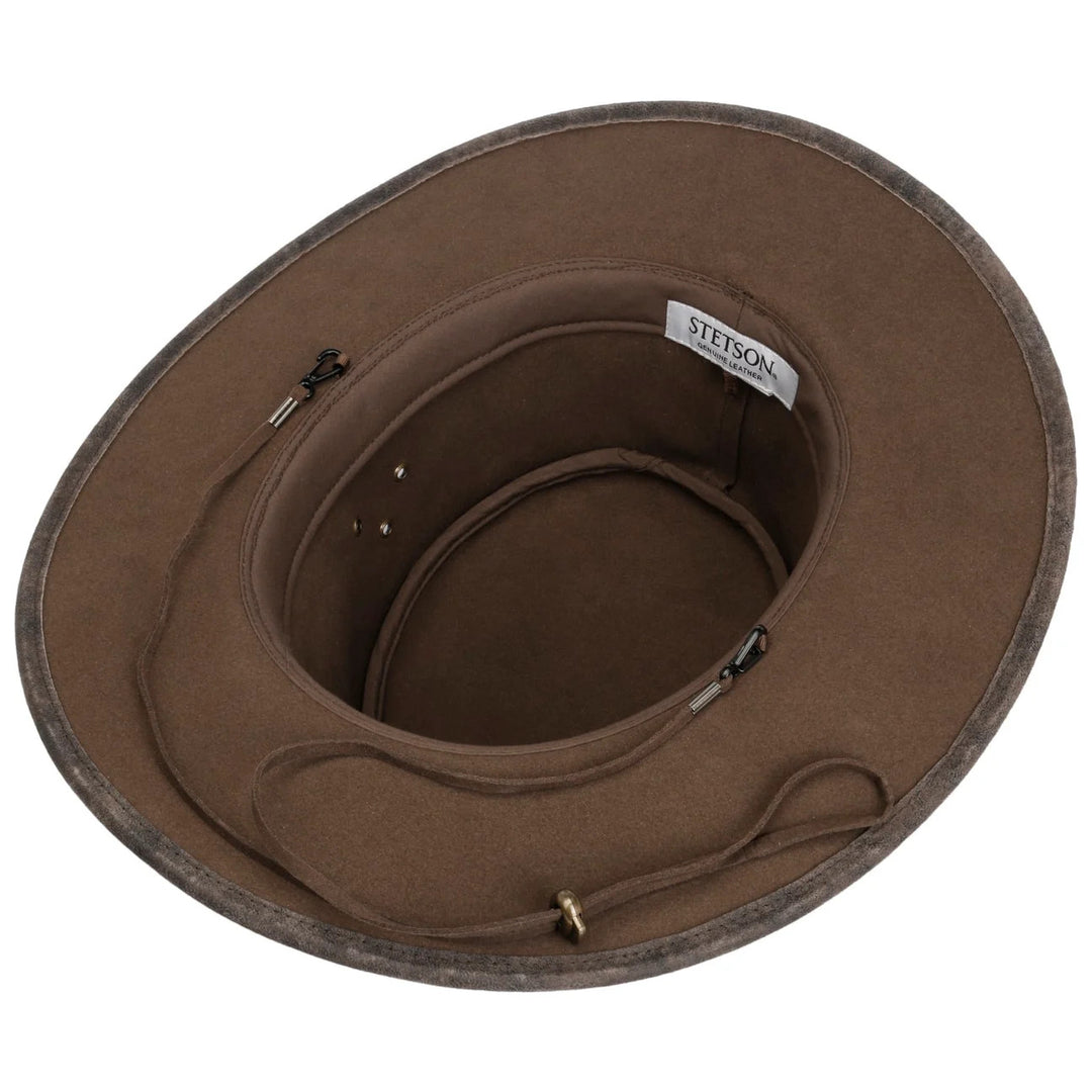 Stetson Pigskin Leather Western Outback Hat With Chin Strap