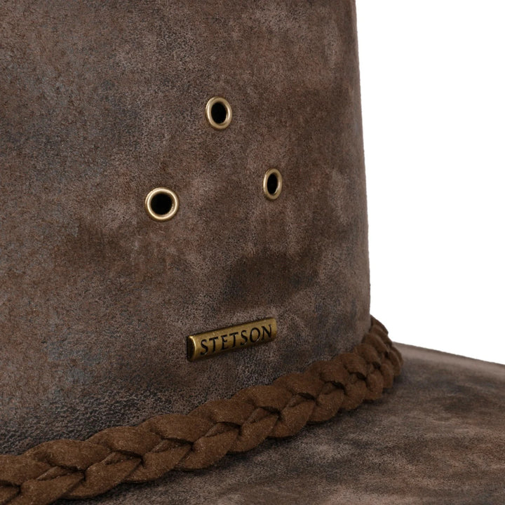 Stetson Pigskin Leather Western Outback Hat With Chin Strap