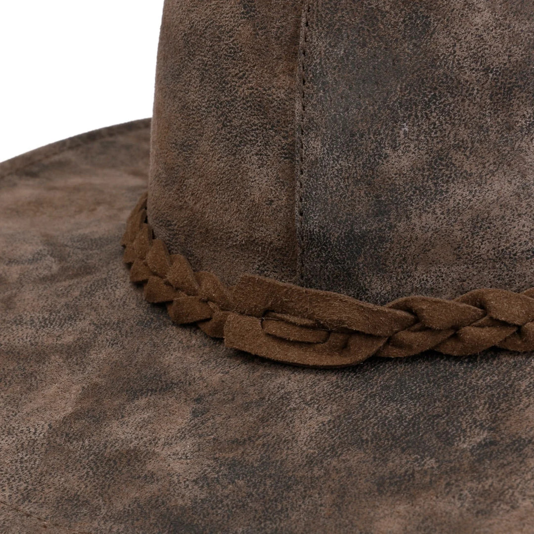 Stetson Pigskin Leather Western Outback Hat With Chin Strap