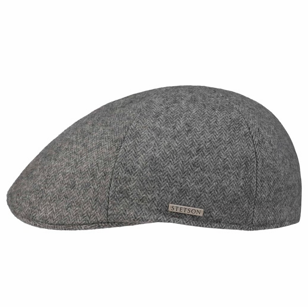 Stetson Texas Finningley 6 Panel Flat Cap in Grey Herringbone