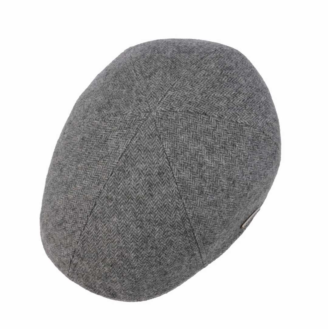 Stetson Texas Finningley 6 Panel Flat Cap in Grey Herringbone