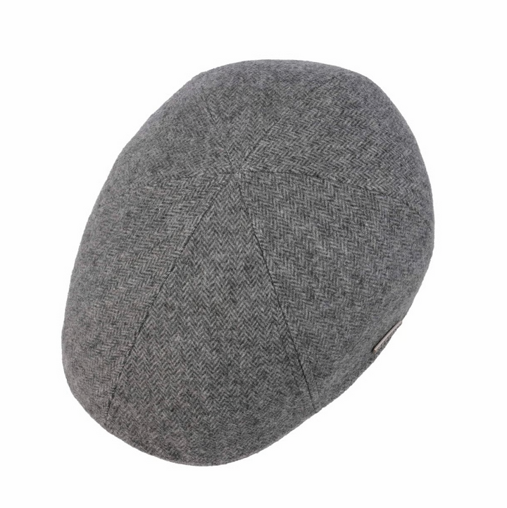 Stetson Texas Finningley 6 Panel Flat Cap in Grey Herringbone