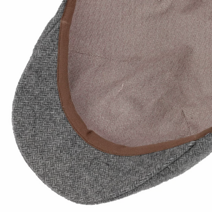 Stetson Texas Finningley 6 Panel Flat Cap in Grey Herringbone