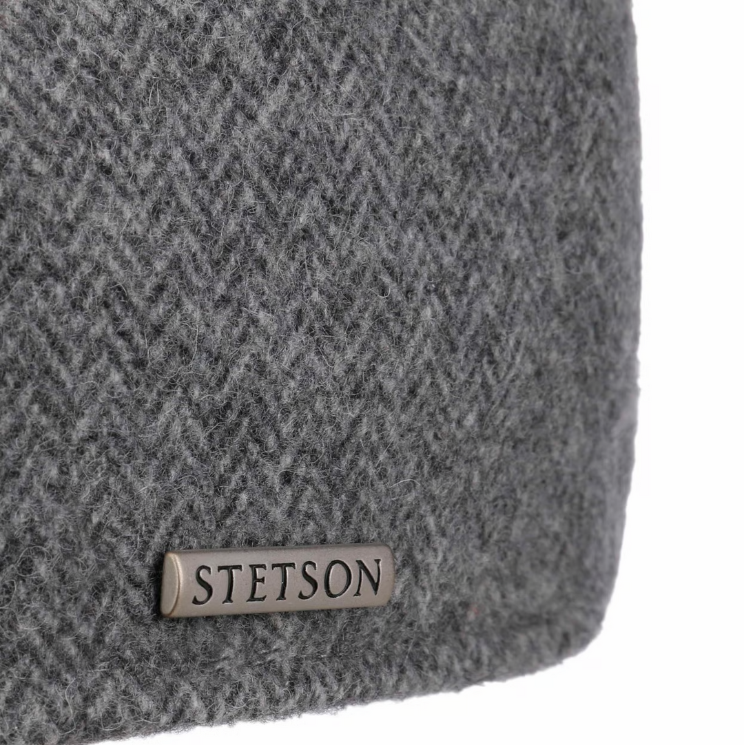 Stetson Texas Finningley 6 Panel Flat Cap in Grey Herringbone