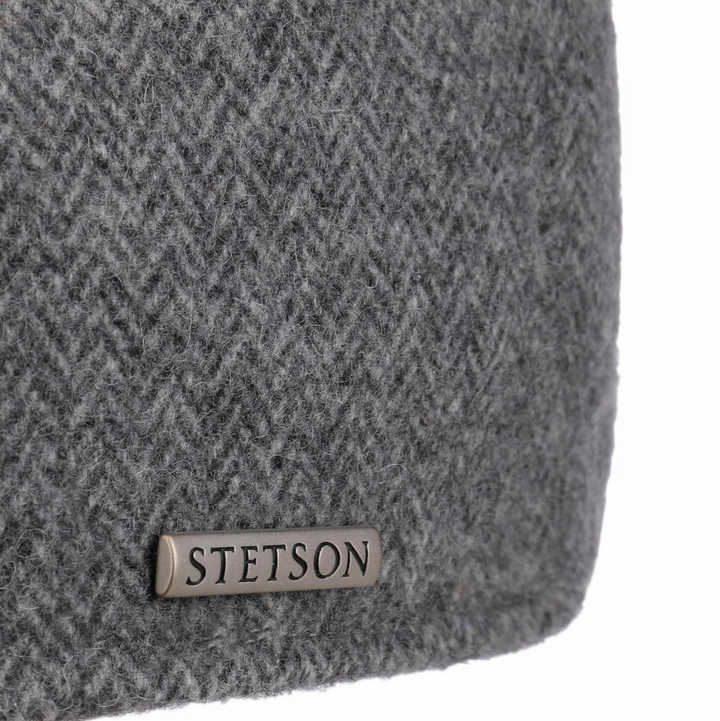 Stetson Texas Finningley 6 Panel Flat Cap in Grey Herringbone