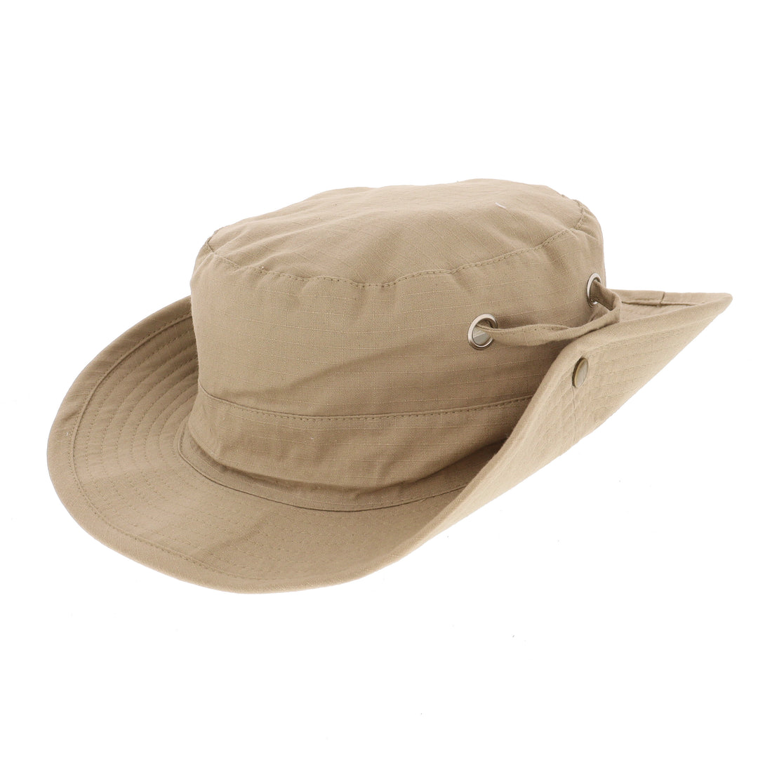 Stone Cotton Bush Hat With Chin Strap & Press Stud Sides