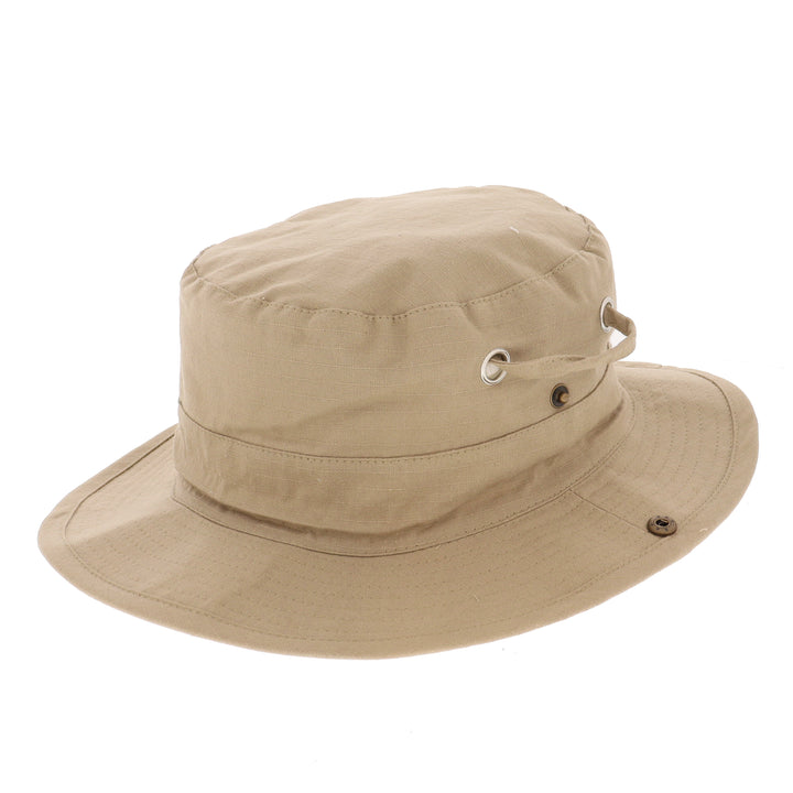 Stone Cotton Bush Hat With Chin Strap & Press Stud Sides