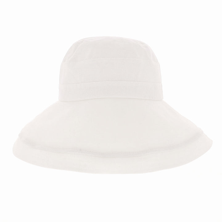 Ladies Cotton & Linen Wide Brim Sun Hat in White