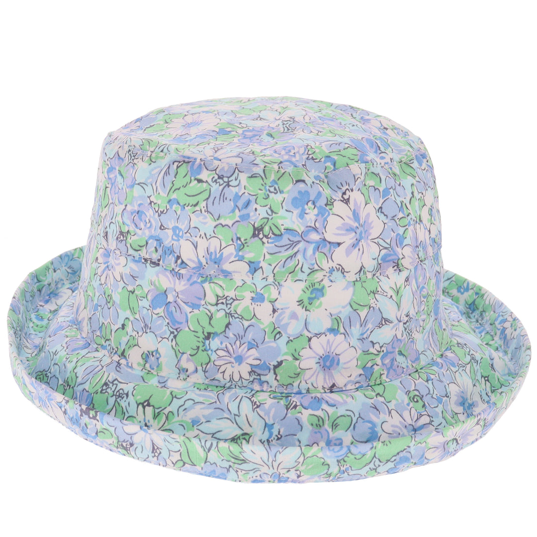 Women's Floral Cotton Sun Hat With Curled Brim Blue/Green