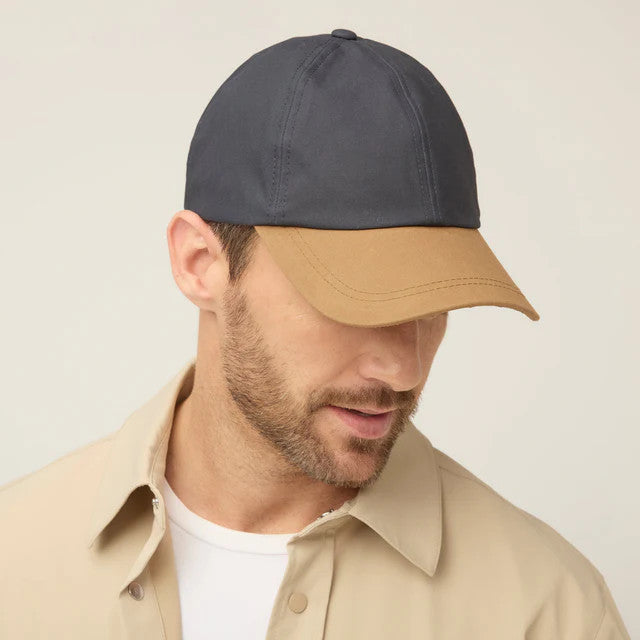Tilley Adjustable Waxed Cotton Baseball Cap in Navy/Tan