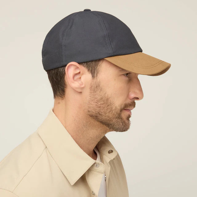 Tilley Adjustable Waxed Cotton Baseball Cap in Navy/Tan