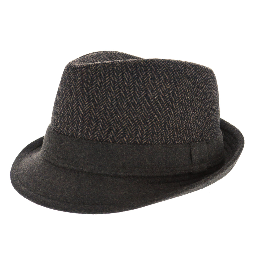 Brown Herringbone Trilby Hat
