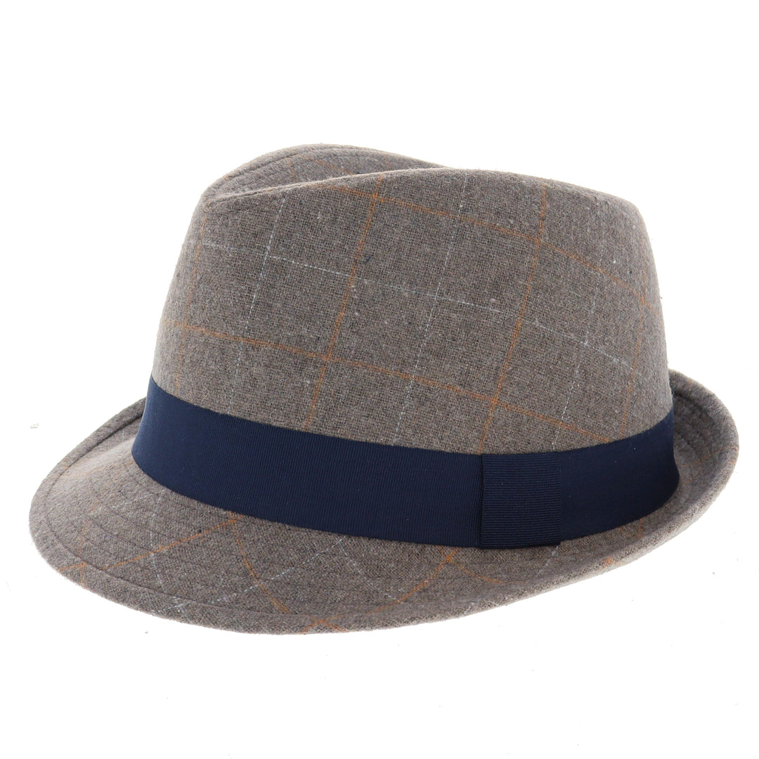 Light Brown Check Trilby Hat