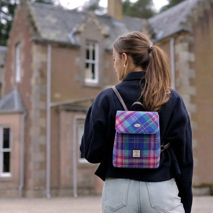 Glen Appin Harris Tweed Tummel Backpack Blue & Teal Tartan