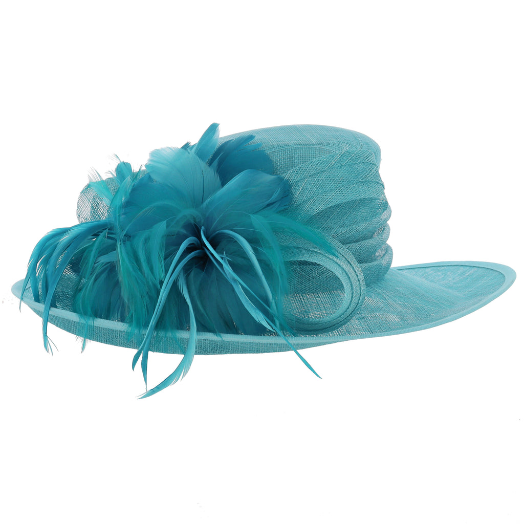 Classic Sophisticated Turquoise Sinamay Wide Brim Bow Hat Church Tea Brunch … M838( Turquoise/green/teal) Vintage Kentucky Derby, Church  main image 4