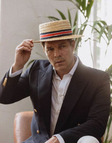 Christys' Classic Natural Straw Boater With Stripe Band