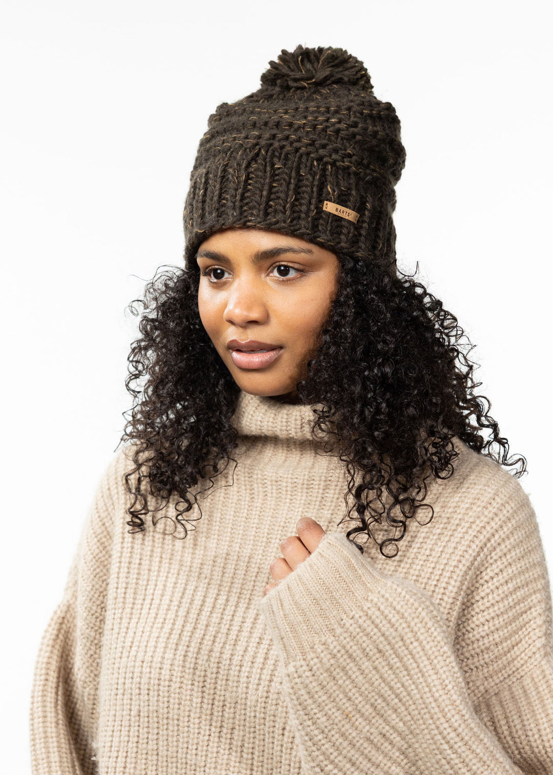 Barts Jasmin Pom Bobble Hat - Dark Brown
