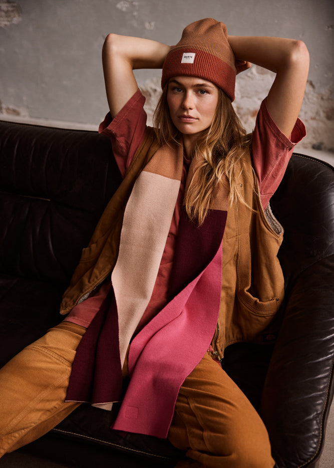 Barts Ishbel Colour Block Ribbed Beanie Hat - Brown