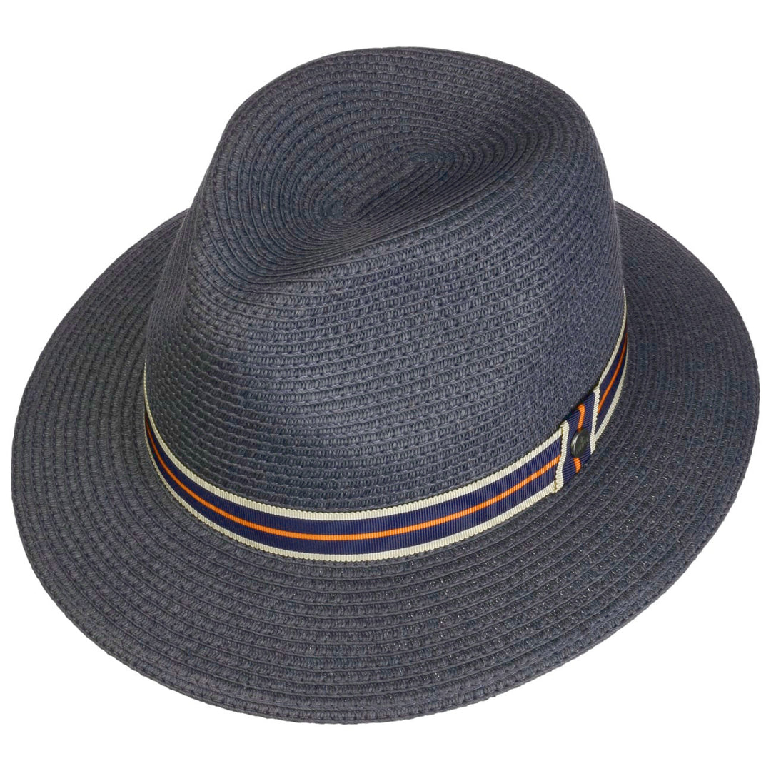 Lierys Toyo Straw Traveller Summer Fedora Hat Blue