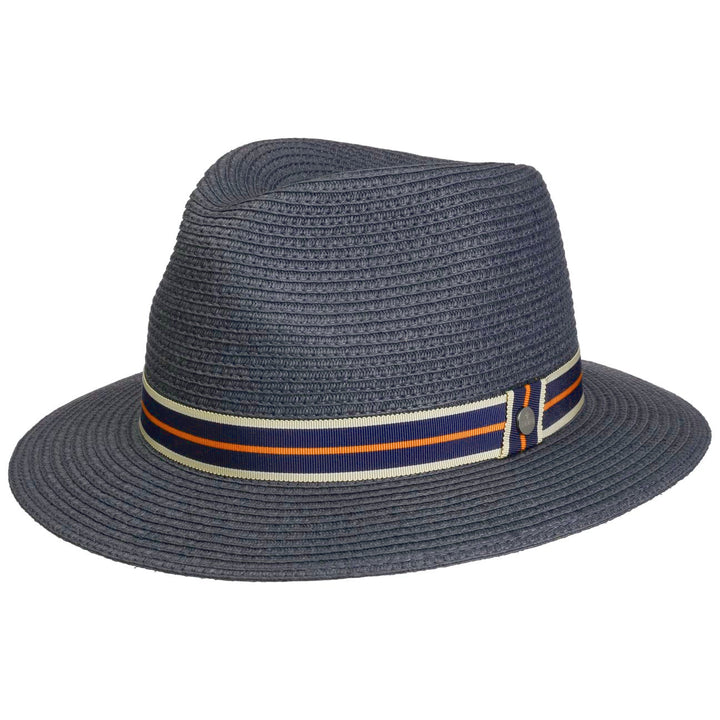 Lierys Toyo Straw Traveller Summer Fedora Hat Blue