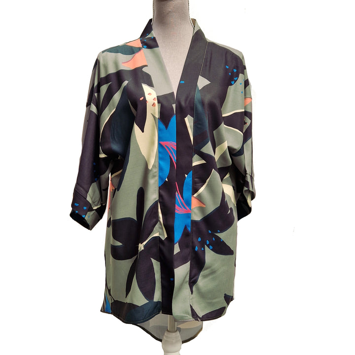 Kimono Wrap Cover Up - Khaki Green Leaf