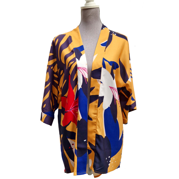 Kimono Wrap Cover Up -  Yellow Floral
