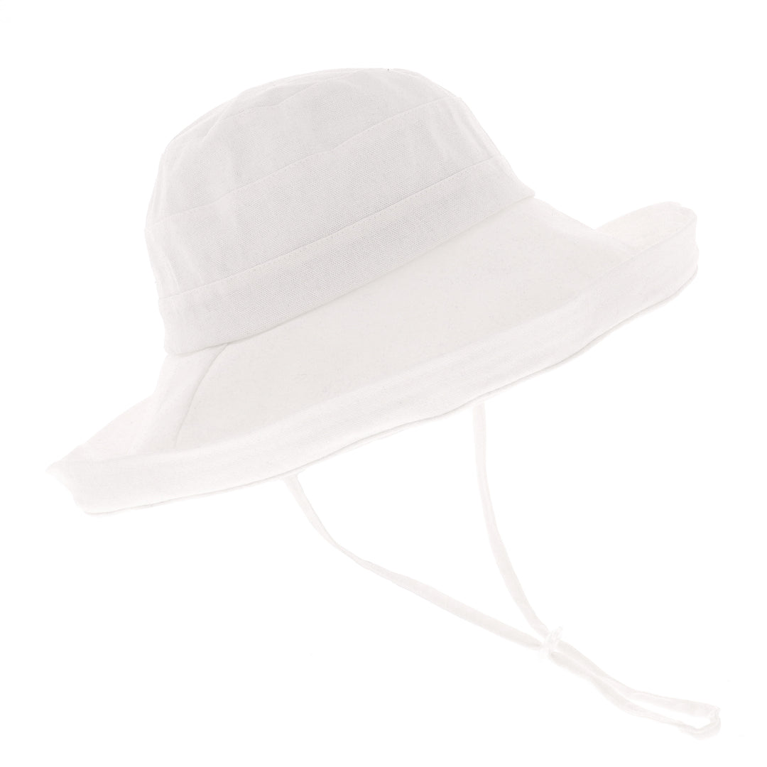 Ladies Cotton & Linen Wide Brim Sun Hat in White