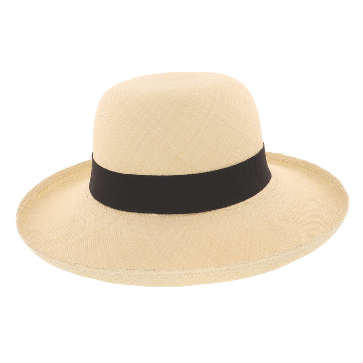 Ladies Wide Brim Panama Sun Hat With Black Band