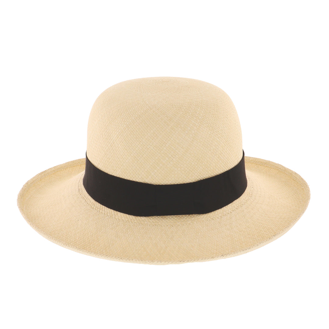 Ladies Wide Brim Panama Sun Hat With Black Band