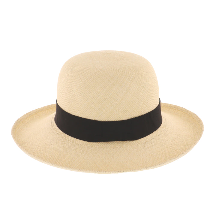 Ladies Wide Brim Panama Sun Hat With Black Band