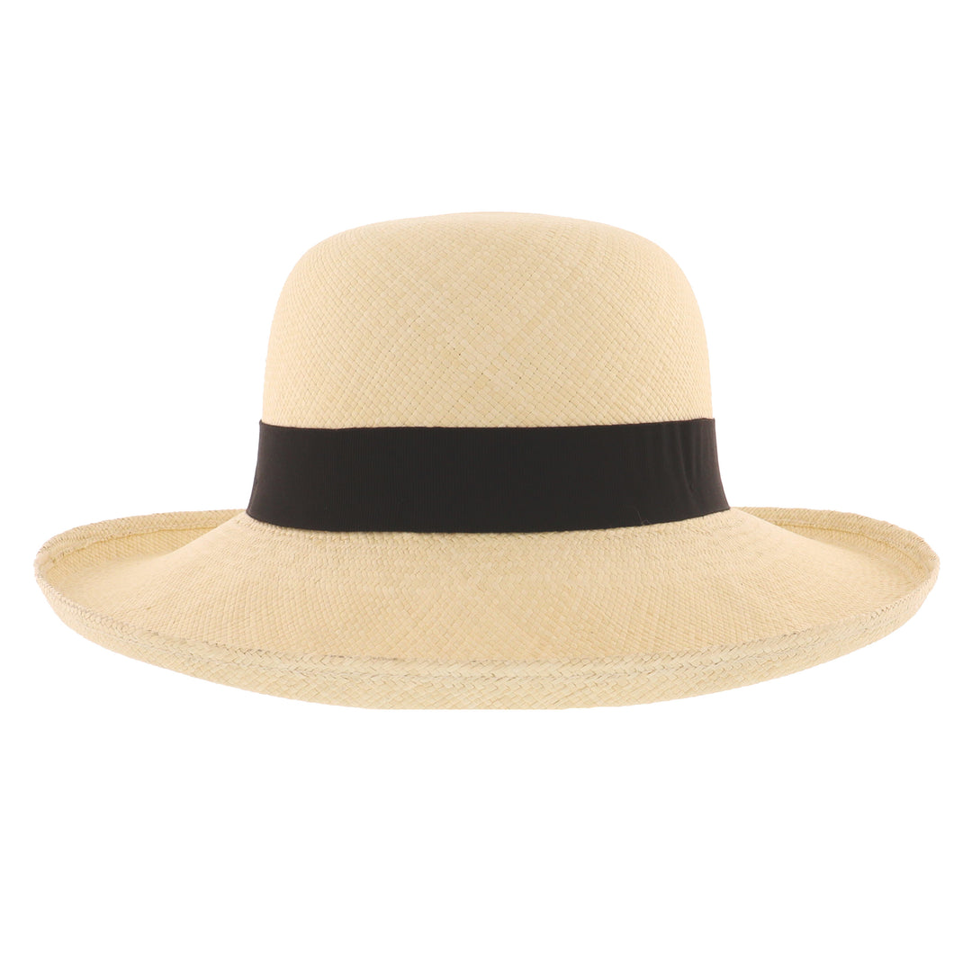 Ladies Wide Brim Panama Sun Hat With Black Band