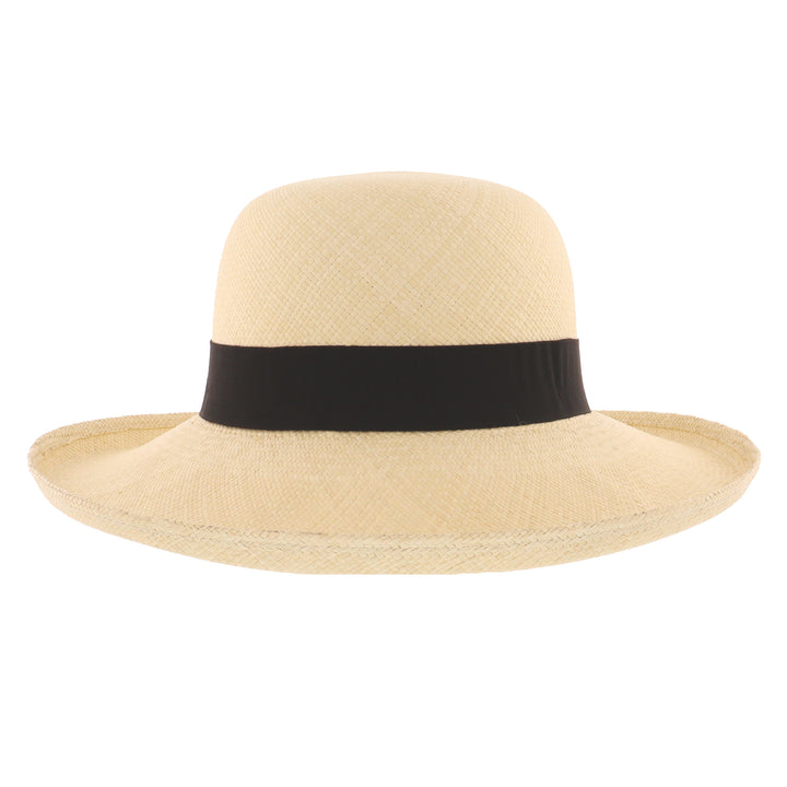 Ladies Wide Brim Panama Sun Hat With Black Band