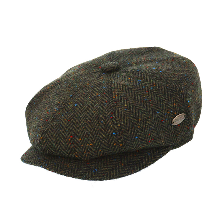Whiteley Herringbone and Speckle Wool Bakerboy Cap In Moss Green (M103)