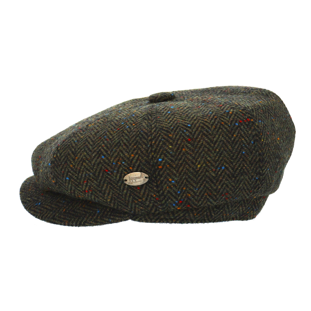 Whiteley Herringbone and Speckle Wool Bakerboy Cap In Moss Green (M103)