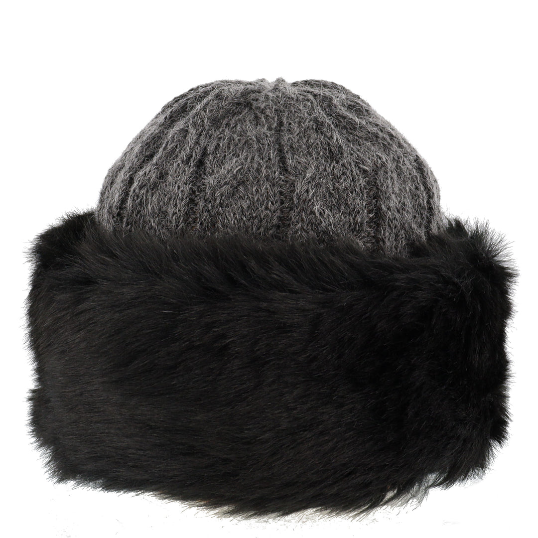 Cable Knit Faux Fur Cossack Winter Hat Black