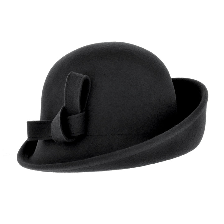 Women's Curved Sided Wool Cloche in Black