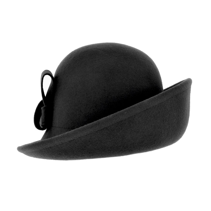 Women's Curved Sided Wool Cloche in Black