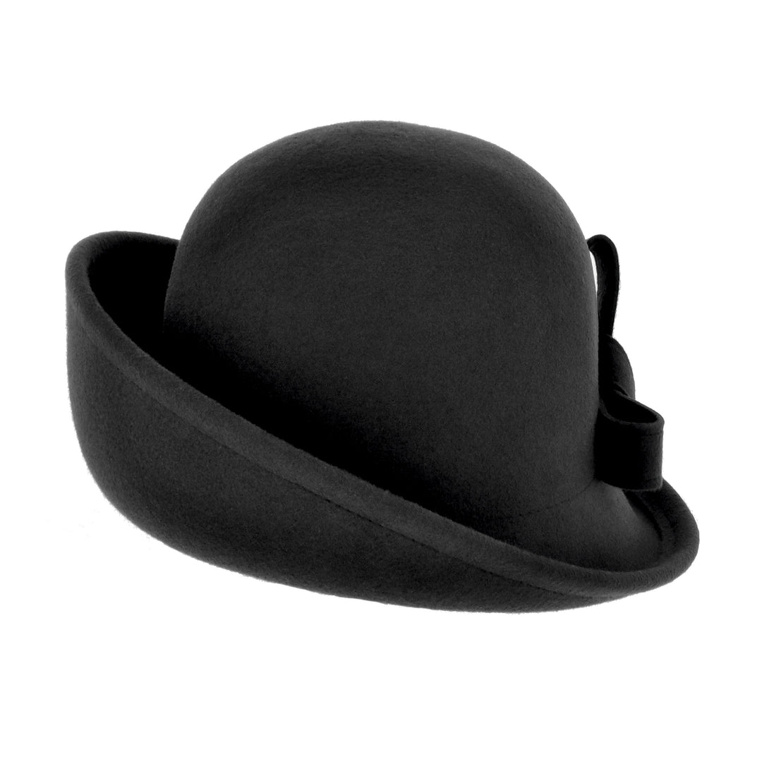 Women's Curved Sided Wool Cloche in Black