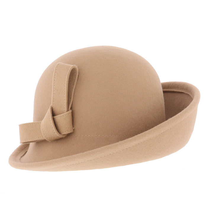 Ladies Turned Up Side Cloche Hat in Camel