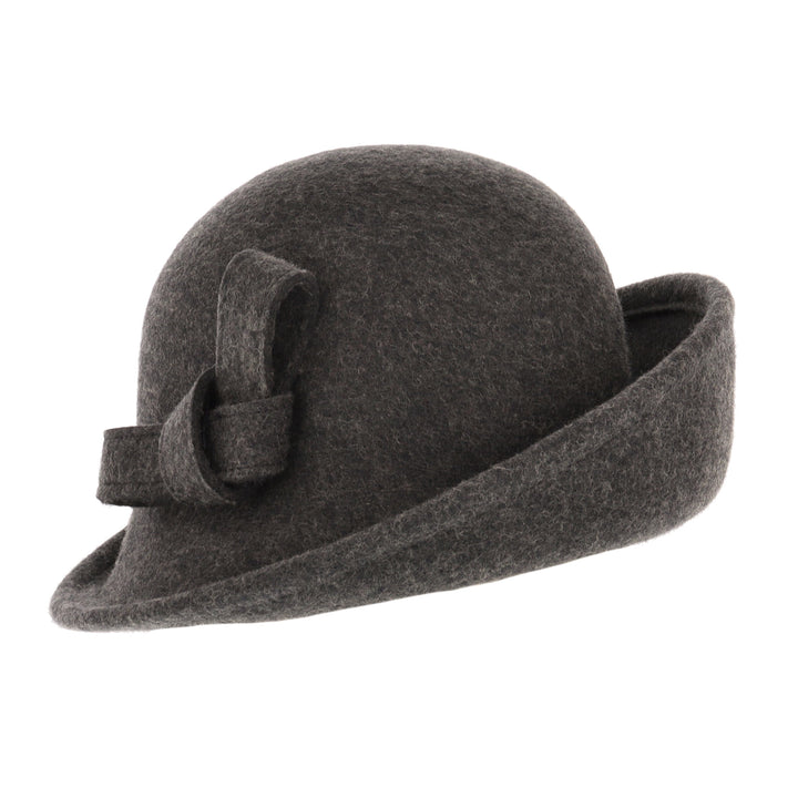 Ladies Turned Up Side Cloche Hat in Charcoal